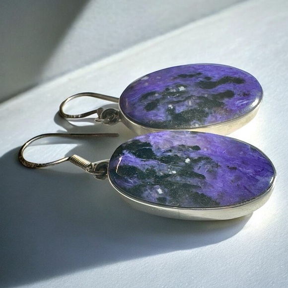 💟RARE💟Siberian💟Charoite💟Sterling Silver Earrings - Picture 2 of 7